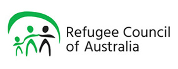 Refugee Council of Australia logo showing three simplified human figures in green and black beneath a curved green arc, alongside the words “Refugee Council of Australia”.
