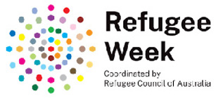 Refugee Week logo with a circular arrangement of multicoloured dots beside the words “Refugee Week”. Smaller text underneath reads “Coordinated by Refugee Council of Australia”.